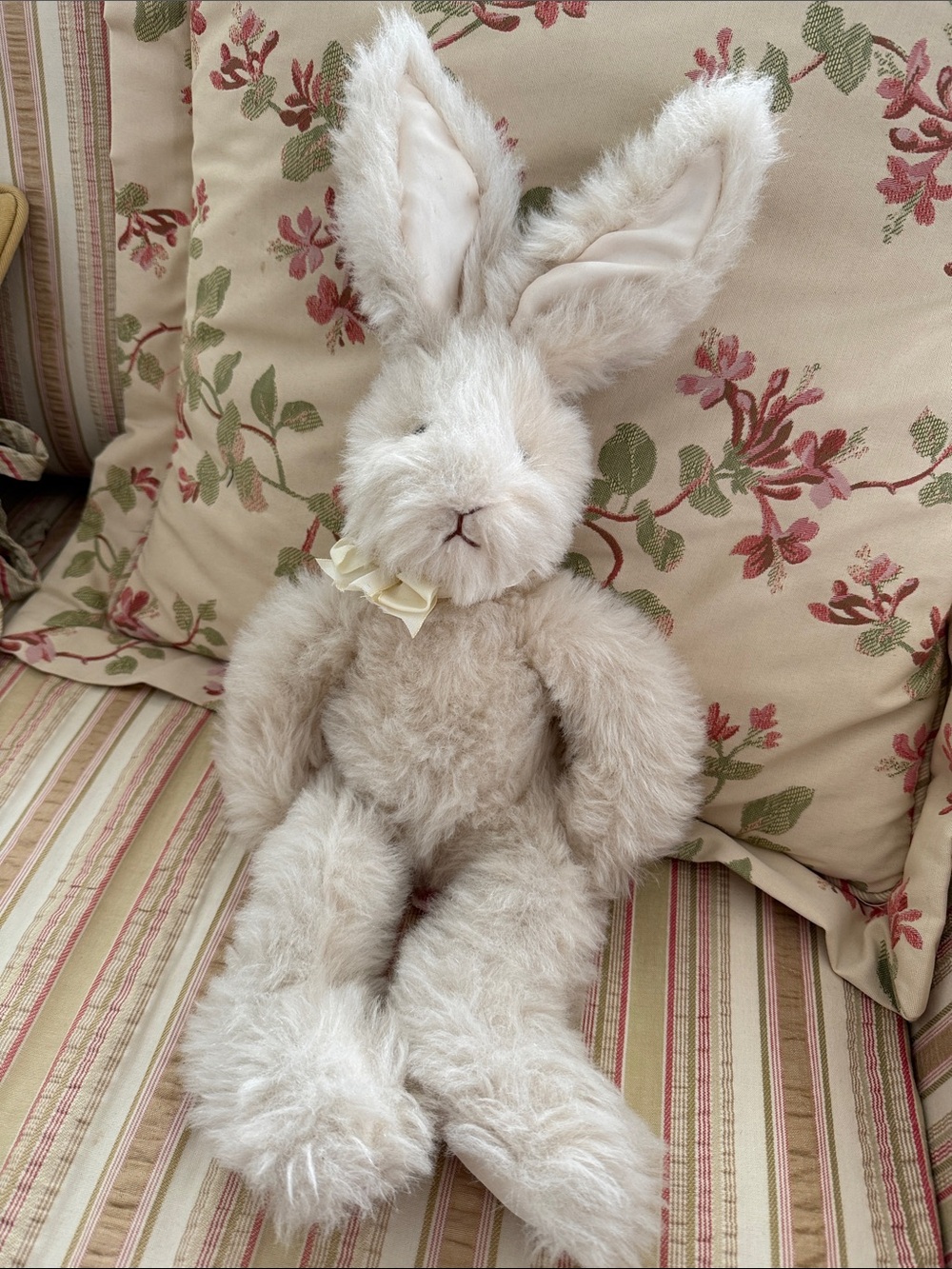 Russ Berrie MAGNOLIA Plush Stuffed Animal Cream Bunny Rabbit with Ribbon Accent